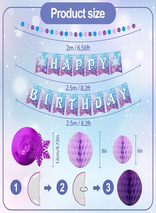 TMTECHJS Frozen Birthday Party Decorations Happy Birthday Banner Honeycomb Balls Snowflake Hanging Swirls Streamers Circle Garland Decoration Winter Holiday Party Decorations for Christmas - Image 4